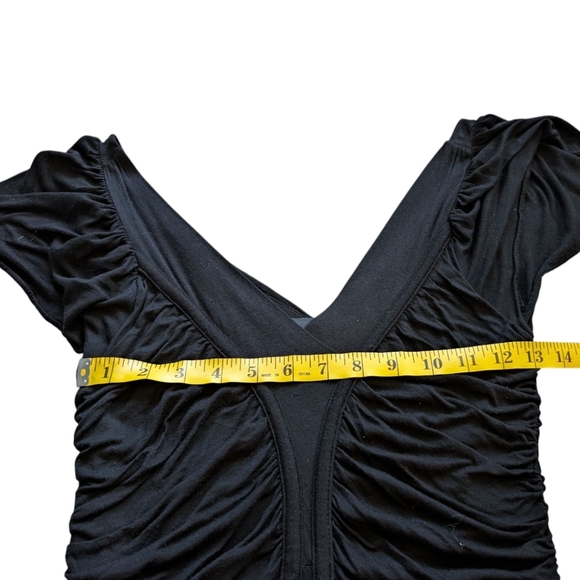 Zara Dress Plunge Ruched Little Black V Neck Flutter Sleeves Women's size Medium - Picture 4 of 13